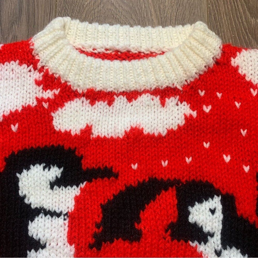 Vintage Handmade Red Penguin Knit Sweater - Picture 4 of 17